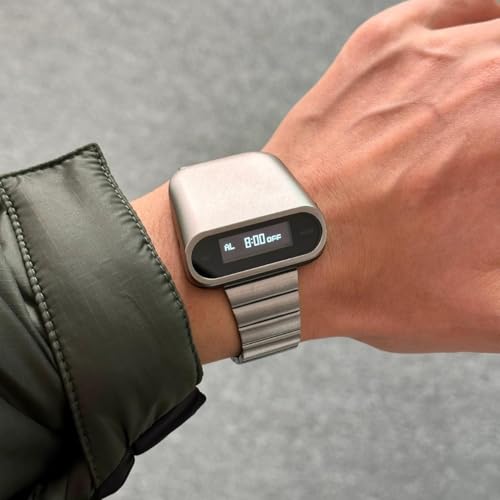 BENLY DESIGN Unique Metal Digital Wristwatch for Men with OLED Display, Raise to Wake Function, Stainless Steel Strap, Silver, Retro Vintage Style