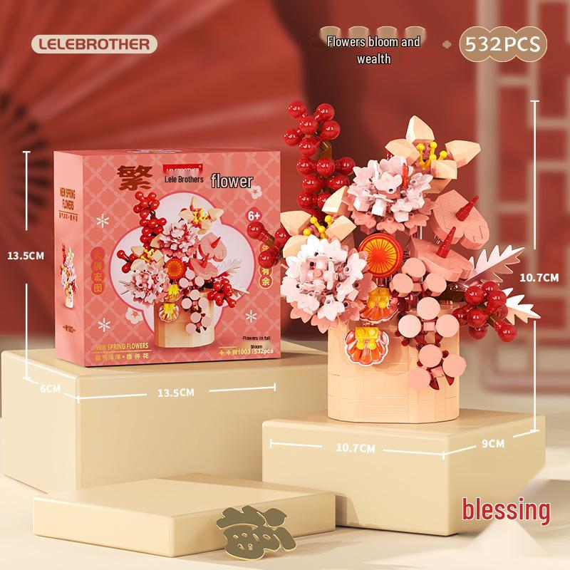 Präservierter Blumen-Bonsai & Rosen-Sukkulenten-Bausteine - Kompatibel mit LEGO