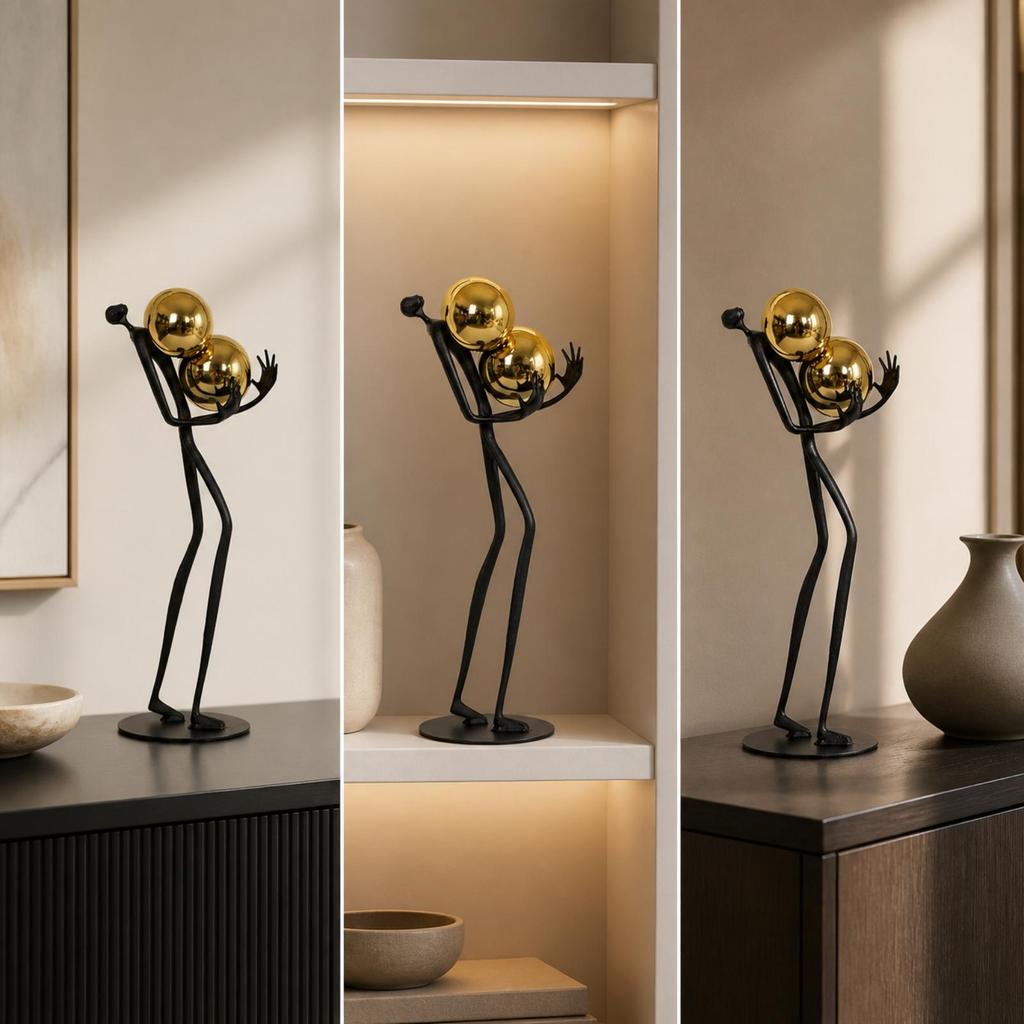 Abstract Human Figure Sculpture Reflective Display Piece Minimalist for Entryway