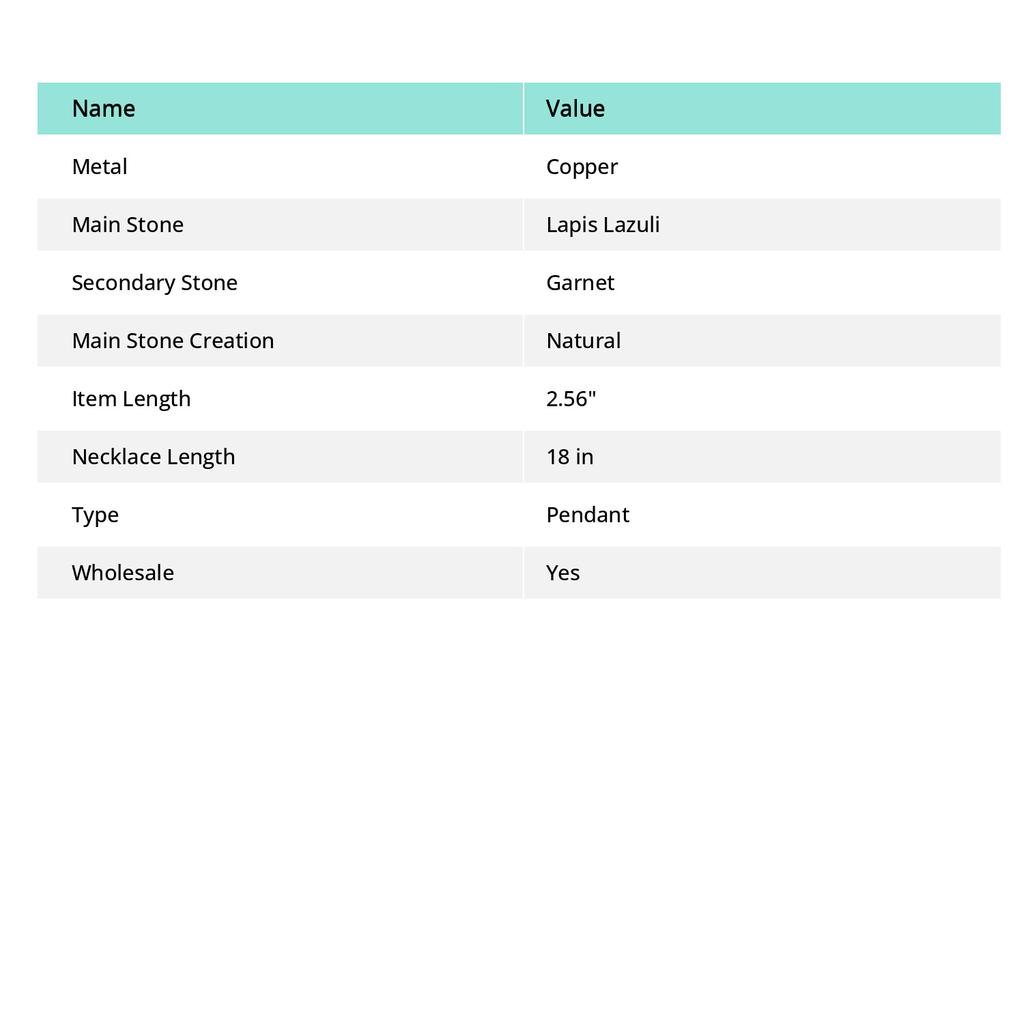 Natural Lapis Lazuli,Garnet Stone Handmade Copper Wire Wrap Pendant 2.56" I2Y10