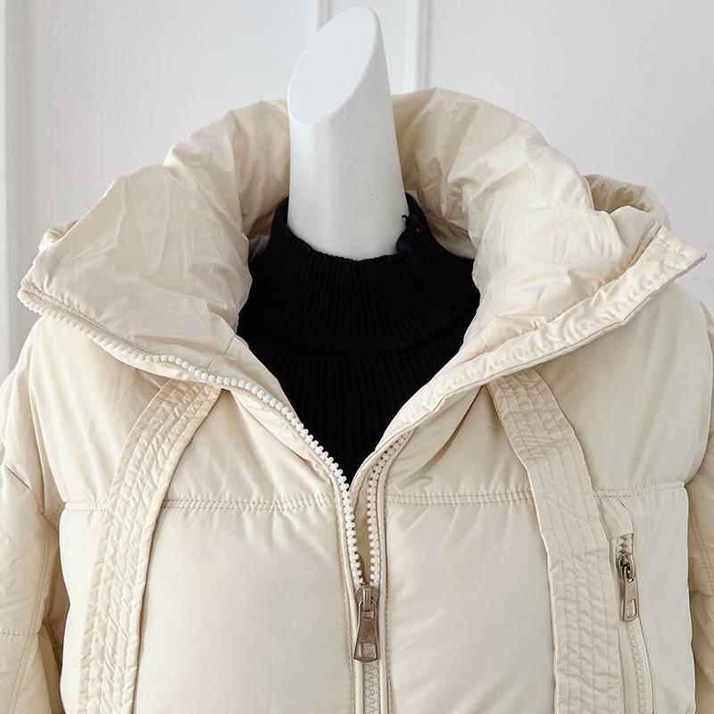Høst Vinter Tykk Varm Middels Lang Frakk Kvinner Løs Ensfarget Hettejakke Parkas Glidelås Yttertøy S-XL