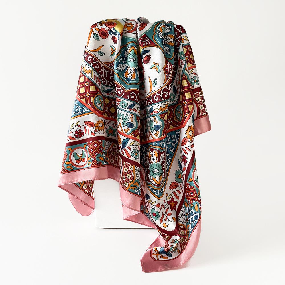 Silk scarf large square scarf women's new Middle East retro printing satin scarf 91cm headscarf wholesale customization
