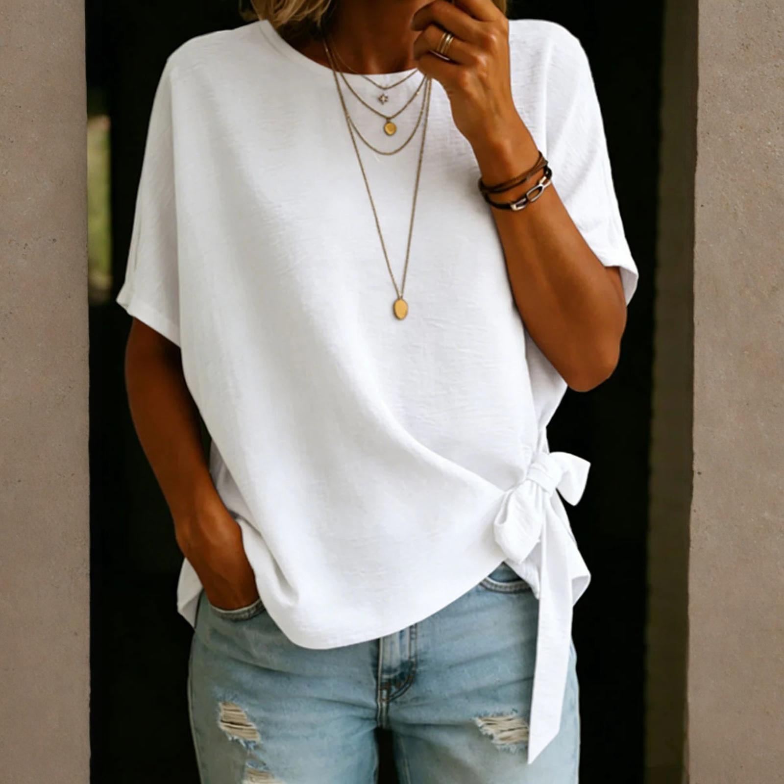 

Fashionable Ladies Summer New Arrival Color Loose T-Shirt With Ruffled Hem XL білий