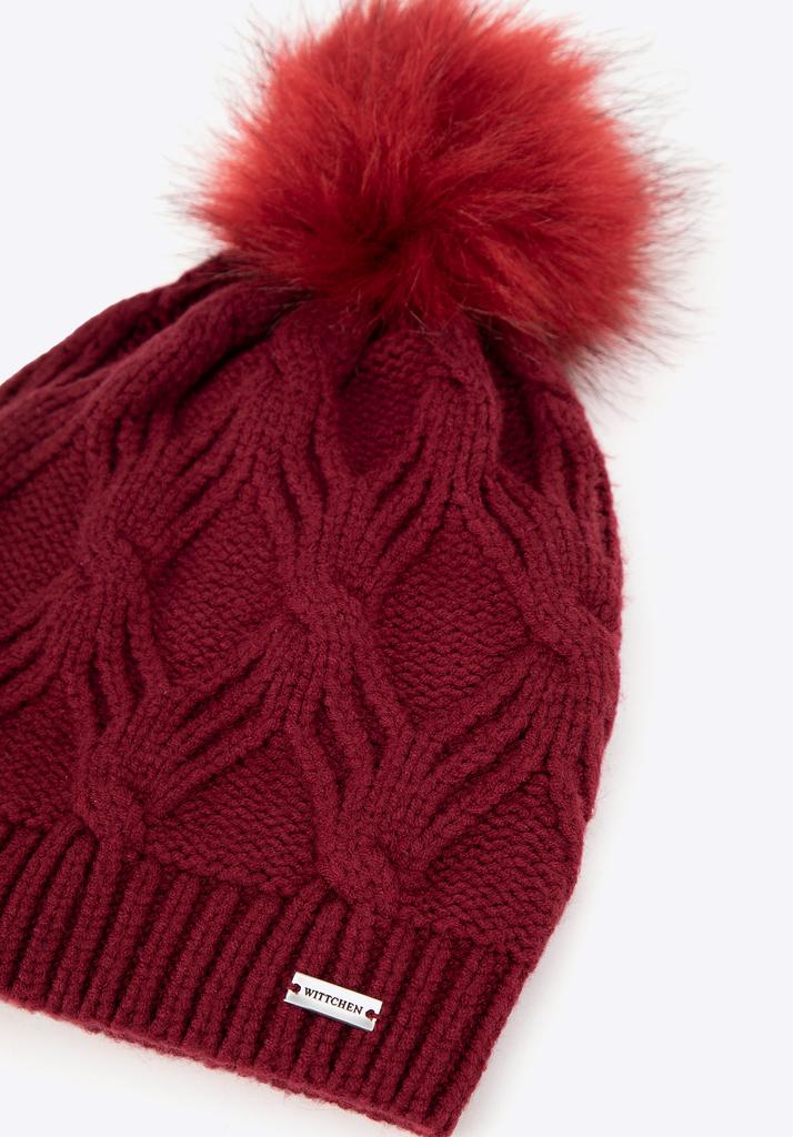 Wittchen Women's Winter Hat With Pompom, Burgundy, Burgundy Viscose