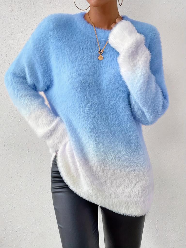 Elegant Women's Wool Gradient Knit Sweater - Autumn/Winter Collection, Round Neck