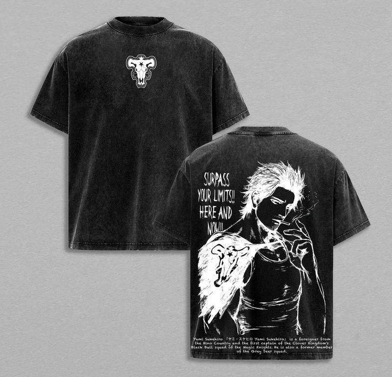 Yami Sukehiro Graphic T-shirt Anime Black Clover Vintage Washed Oversized T Shirt Men Women Clothing Polyester Short Sleeve Tees