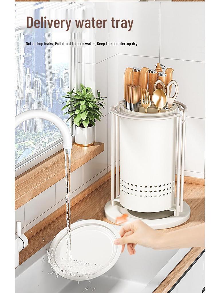 Multifunktionaler Küchenmesser- und Utensilienhalter: Drehbarer Aufbewahrungsständer für Messer, Spatel, Löffel, Essstäbchen und Hackmesser.