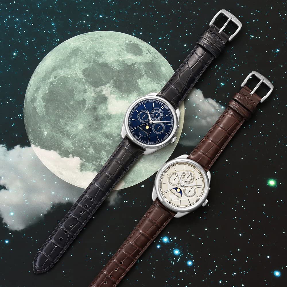MASTER WORKS Quattro 004 Made in Quartz Leather Moon Navy Blue MW21SN-ACNVG8 Men's Watch, Japan, Movement, 40mm, Strap, Phase,
