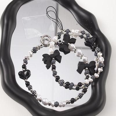 Pearl Phone Wrist Strap with Bow - Colorful Anti-Lost Lanyard