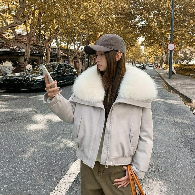 Lamb Wool Big Fur Collar Women's Short High-end Sense of Socialite Temperament Small Winter Down Cotton Coat