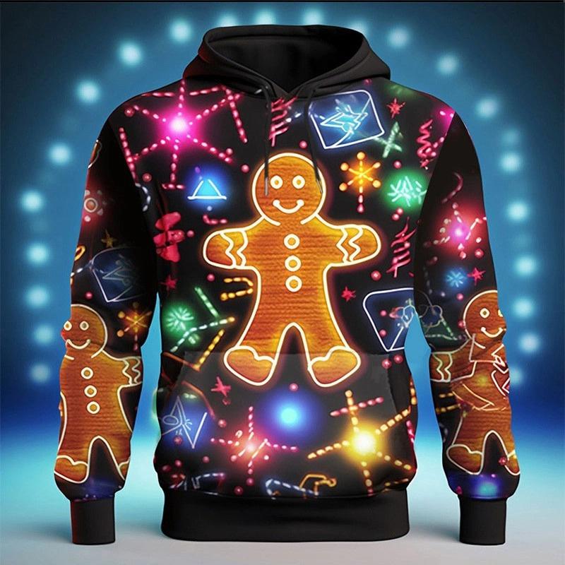 Felpa Carina con Stampa Pan di Zenzero di Natale Uomo e Donna Festival Regalo Divertente Cappotto con Cappuccio Colorato Fantasia Cibo Maglione con Cappuccio di Natale