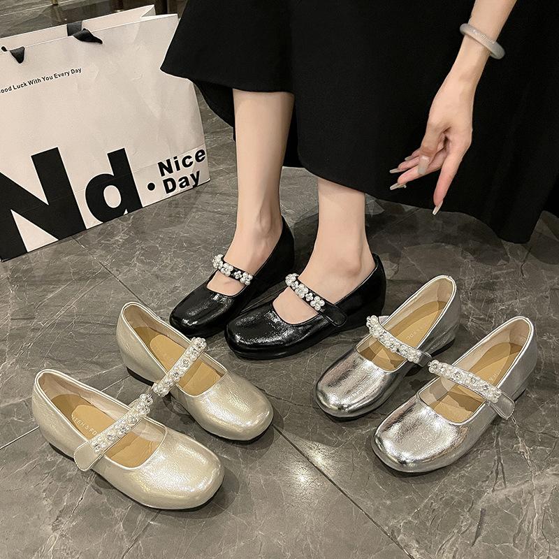 French flat-soled silver single shoes women's 2025 new summer skirt evening small leather shoes beautiful Mary Jane women's shoes