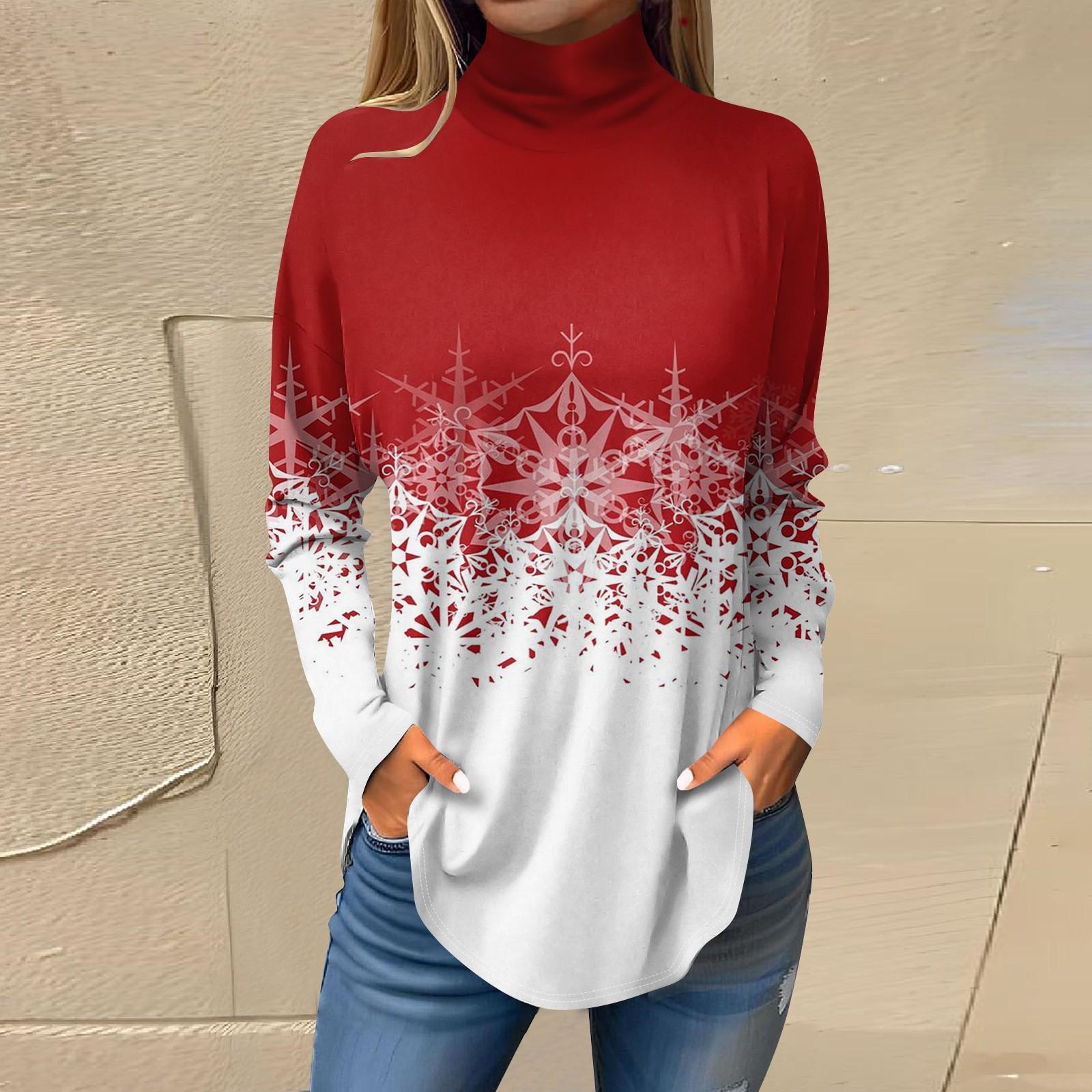 

Жіночі осінні повсякденні сорочки з довгими рукавами Світшоти Вінтажний пуловер з високим горлом і принтом L