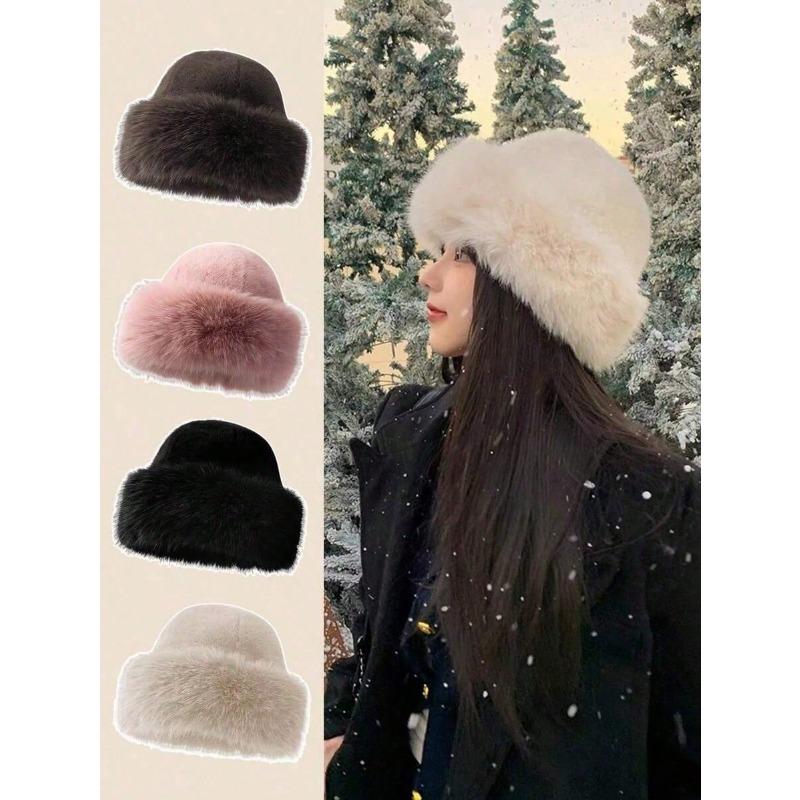 

1pc Women s Winter Plush Bucket Hat, Women s Fashionable Thick Hat, Winter Warm Hat, Can Be Paired With Wool Coat, Winter Clothing Winter Outfits разноцветный
