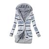 Stribet Print Langærmet Sweaterfrakke Efterår Vinter Knaplukning Hætte Plysforing Sweater Cardigan Ydertøj
