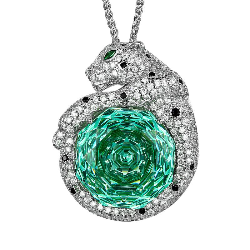 Sieraden Simulatie Roosgeslepen Kleurrijk Schatkleur Retro Luipaard Hanger Ketting Hoofdsteen 18Mm