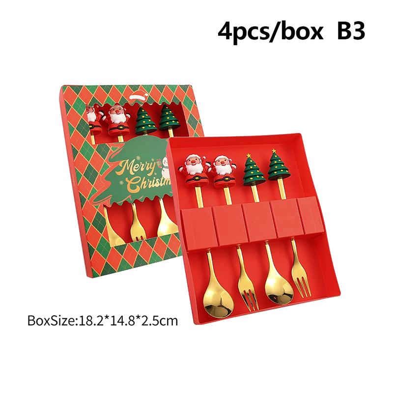2/4/6Pcs Christmas Fork And Spoon Set,Stainless Steel Creative Tableware,Coffee Tea Dessert Forks And Spoons Gift Set