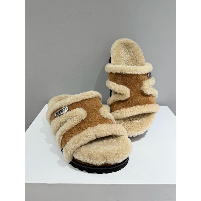 New leather lamb wool thick-soled heightened one-word fluffy slippers women wear versatile casual fluffy shoes women