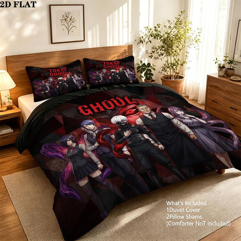 Tokyo Ghoul Vzor Povlečení Sada Prošívaných Dek Quilt Cover Povlak na Polštář Domácí Narozeninový Dárek(1 * povlak na peřinu + 2 * povlak na polštář, bez jádra)