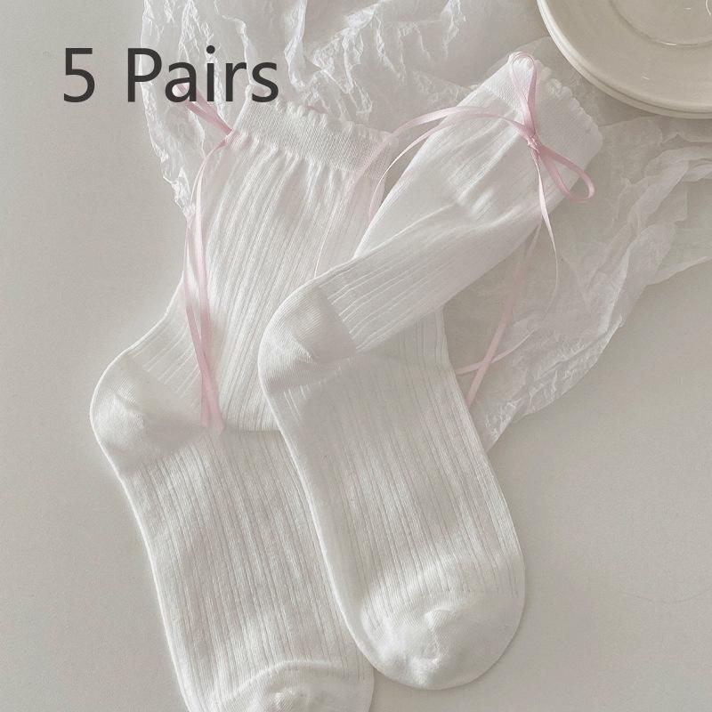 5 Pairs of Girls Sweet and Versatile Ballet Tube Bow Socks