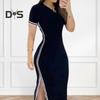 Sommer Damekjole O-hals Sideslisse Slim Fit Ensfarget Korte Ermer Stripete Skinny Ankel Lengde Casual Pendle Maksikjole