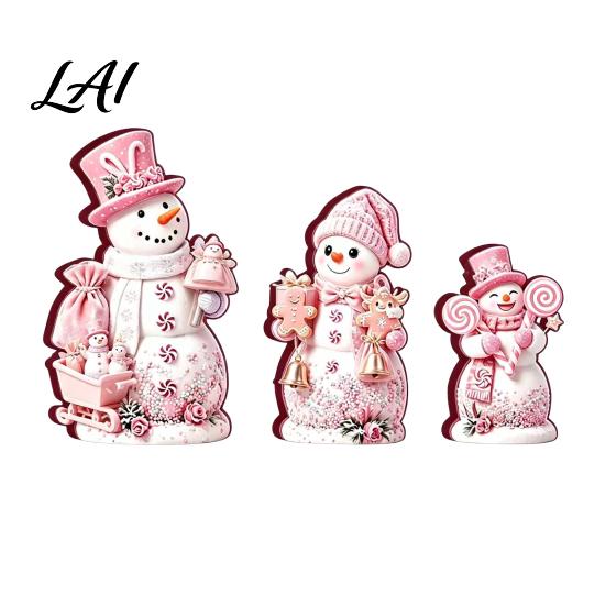 Wooden Snowman Ornaments 3PCS Christmas Ornaments Decorative Cute Festive Figures Creative Seasonal High-definition Printing Crafts for Holiday