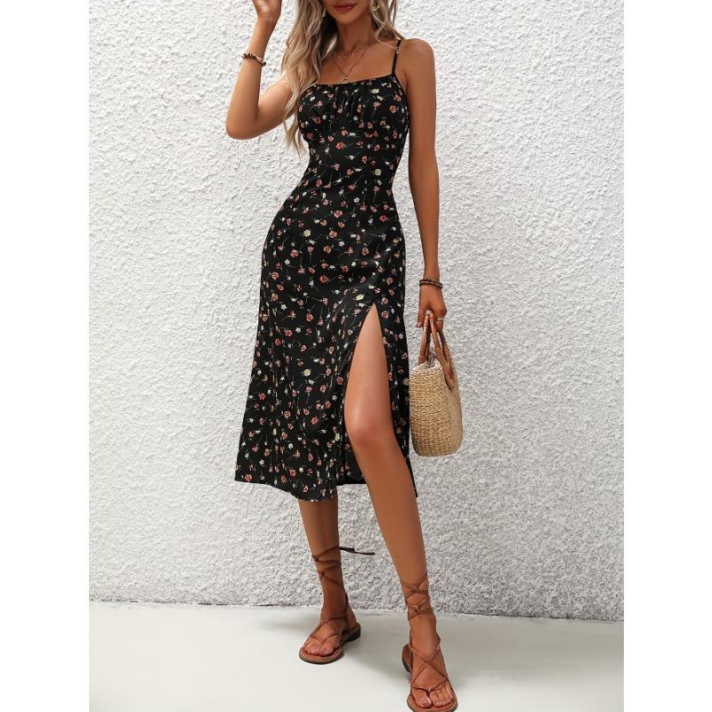 Summer Sexy Suspender Slit Floral Dress