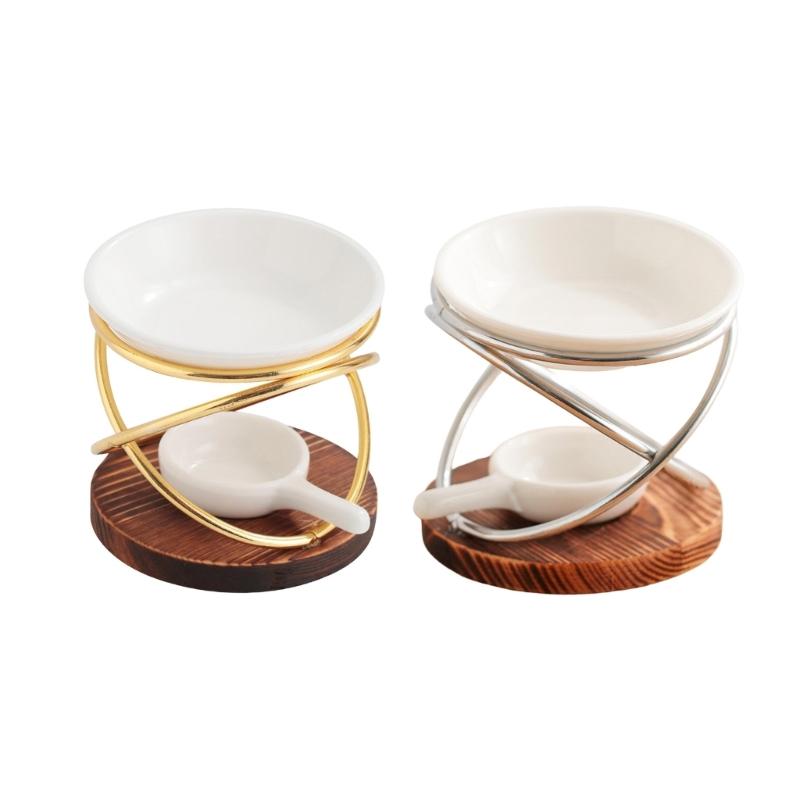 Wax Melt Warmer With Wood Base Candle Holder Large Capacity Essential Oil Burners For Aromatherapies And Relaxation