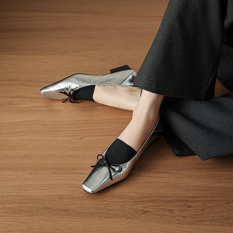 

Krazing Pot Genuine Leather Square Toe Thick Low Heels Summer Shoes Big Size 41 Mixed Color Women Shallow Pumps 41 срібний
