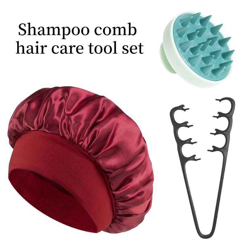 

Upgraded Scalp Care Antipruritic Silicone Shampoo Brush Kit Wide-brimmed Nightcap & Salon Hair Massager Comb Hairdressing Tools зелёный