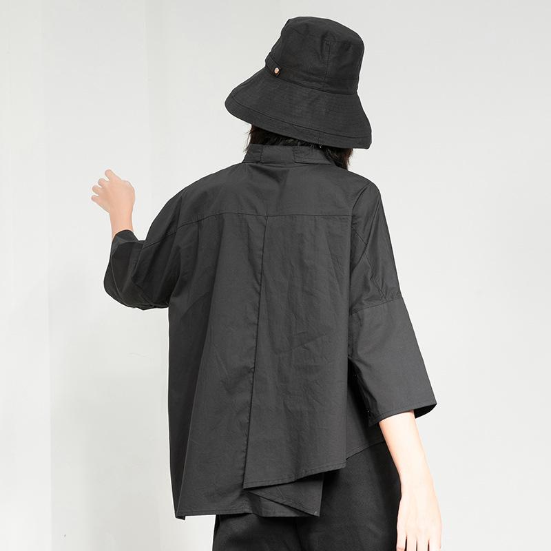 Hong Kong Style Trendy Irregular Three-Quarter Sleeve Women's Blouse - Loose Casual Spring/Summer Shirt