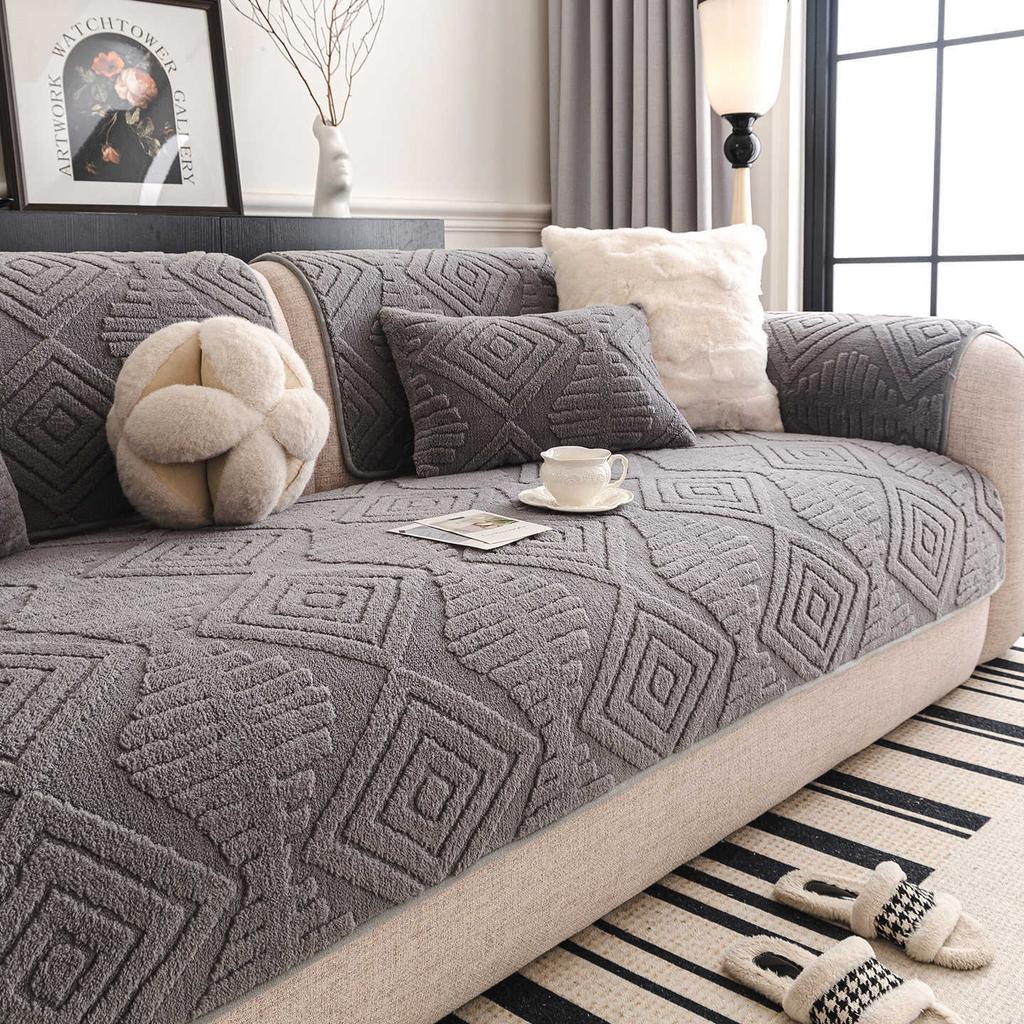 New Fixed Anti Slip Sofa Cover Fabric One-Piece Straight Row Seat Cushion Cream Wind Thickened Autumn And Winter Version
