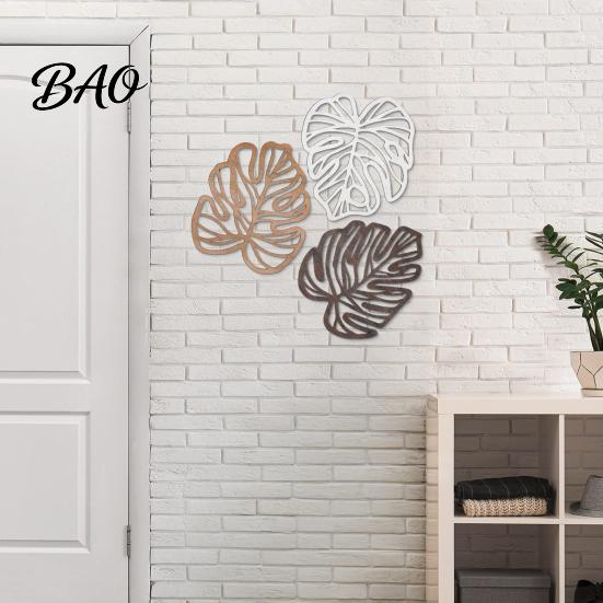 Minimalist Tropical Home Decor 3Pcs Hollow Monstera Leaf Wall Decoration, Wooden Art Hanging Plaque, Decorative Boho Living Room Accents Sculpture