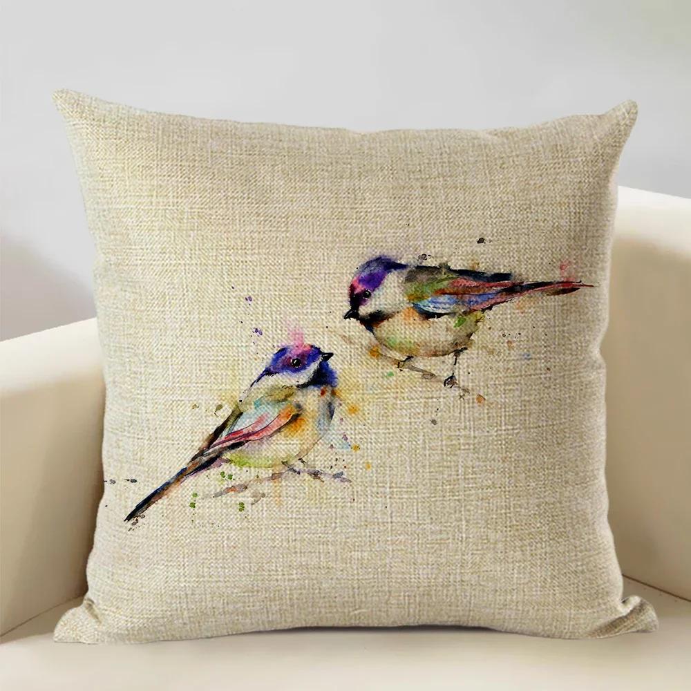 Watercolor Animal Bird Home Sofa Pillow Case Kingfisher Printed Decoration Throw Pillowcas 45x45cm Cushion Cover
