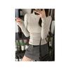 Pleated Slim Fit Long-Sleeve Turtleneck Top for Autumn and Winter