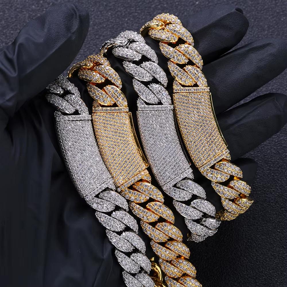 Fashion Hip Hop 5A+ CZ Stone Bling Iced Out 13mm Cuban Link Chain Necklace for Men Rapper Jewelry