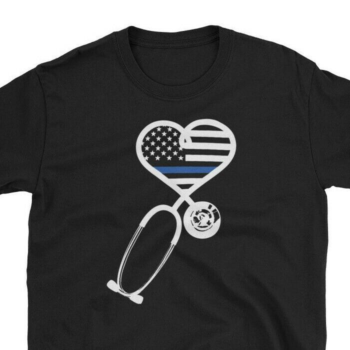 

Police Wife Nurse Shirt Thin Blue Line Nurse Back the Blue Flag Unisex Tshirt Unisex T-Shirt L