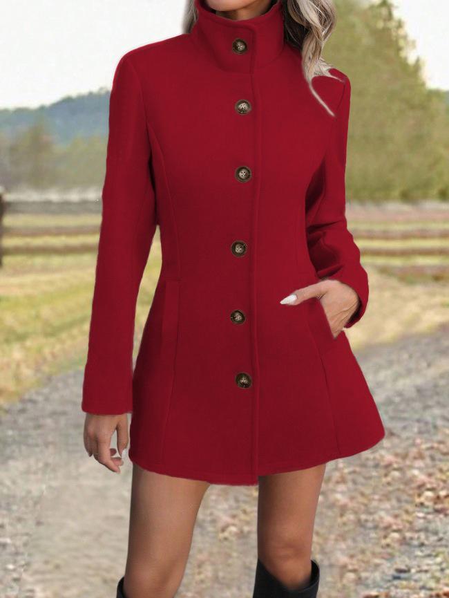 2026 European & American Women's Autumn/Winter Fashion Woolen Stand-Up Collar Coat