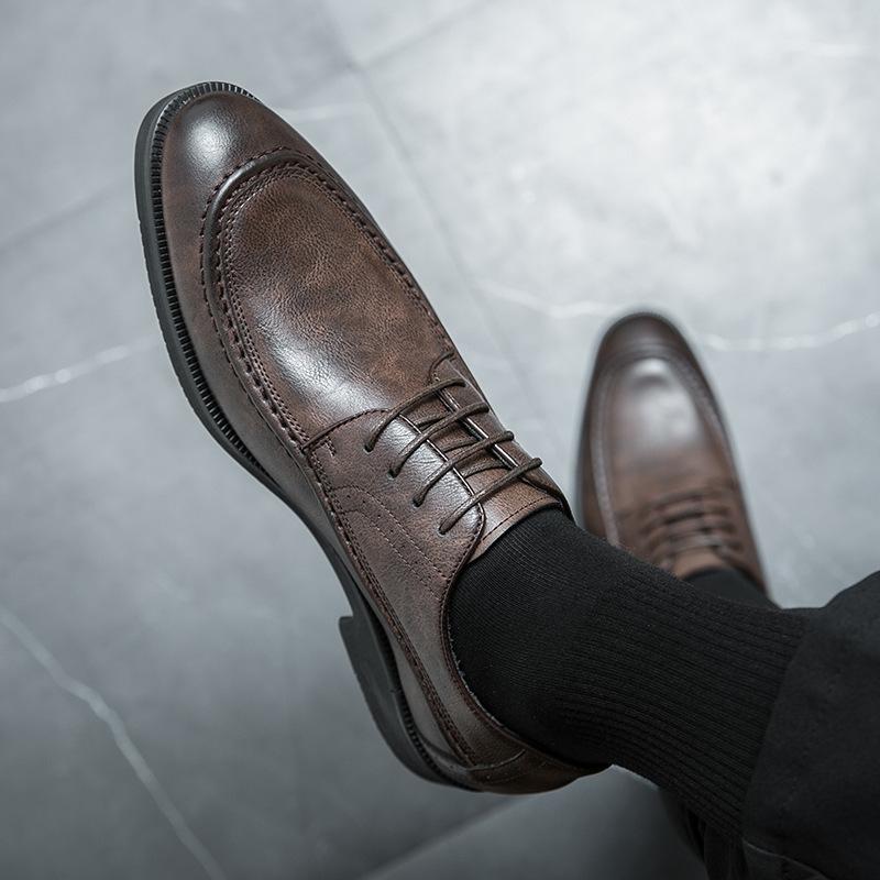 British Leather Shoes Men's Business Dress Black Low-top Wedding Shoes Casual Soft Sole Trend Versatile Men's Shoes