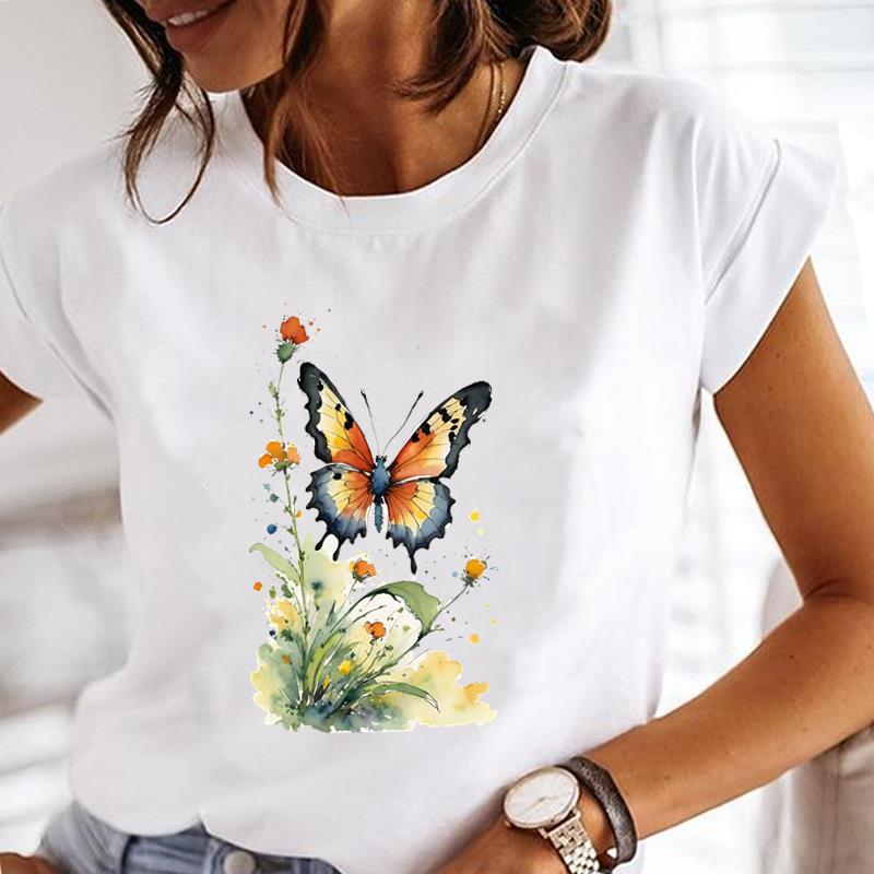 (Asian Size)  Tee Top Short Sleeve T Shirt Flower Sweet 90s Cute Women Clothing Casual Fashion Print Lady Female Graphic T-shirts