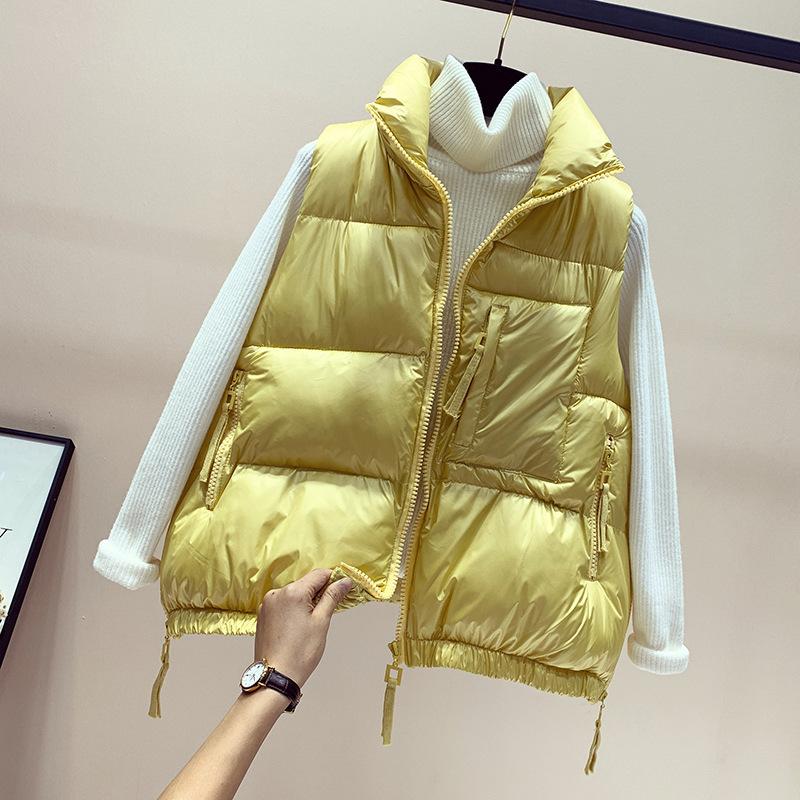 

Зимний новый глянцевый пуховый хлопковый жилет женский короткий жилет свободный женский хлопковый жилет куртка M жёлтый