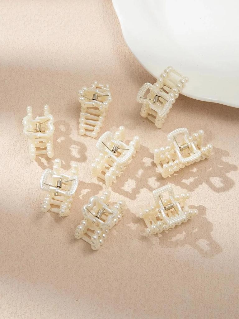8PCS Women's Minimalist And Fashionable Mini 4CM Imitation Pearl Hair Grab