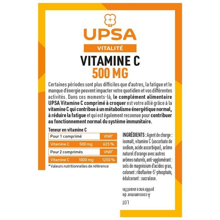 UPSA Vitamine C 500mg sans Sucres 30 comprimés à croquer