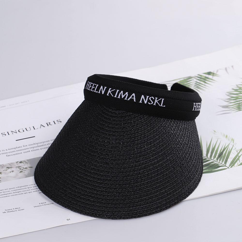

2022 hot sale Summer lady Empty Top Sun Visor Hat Summer straw Wide Brim letter Sun Caps UV Protection Hat For women Beach hat 56-58cm чорний