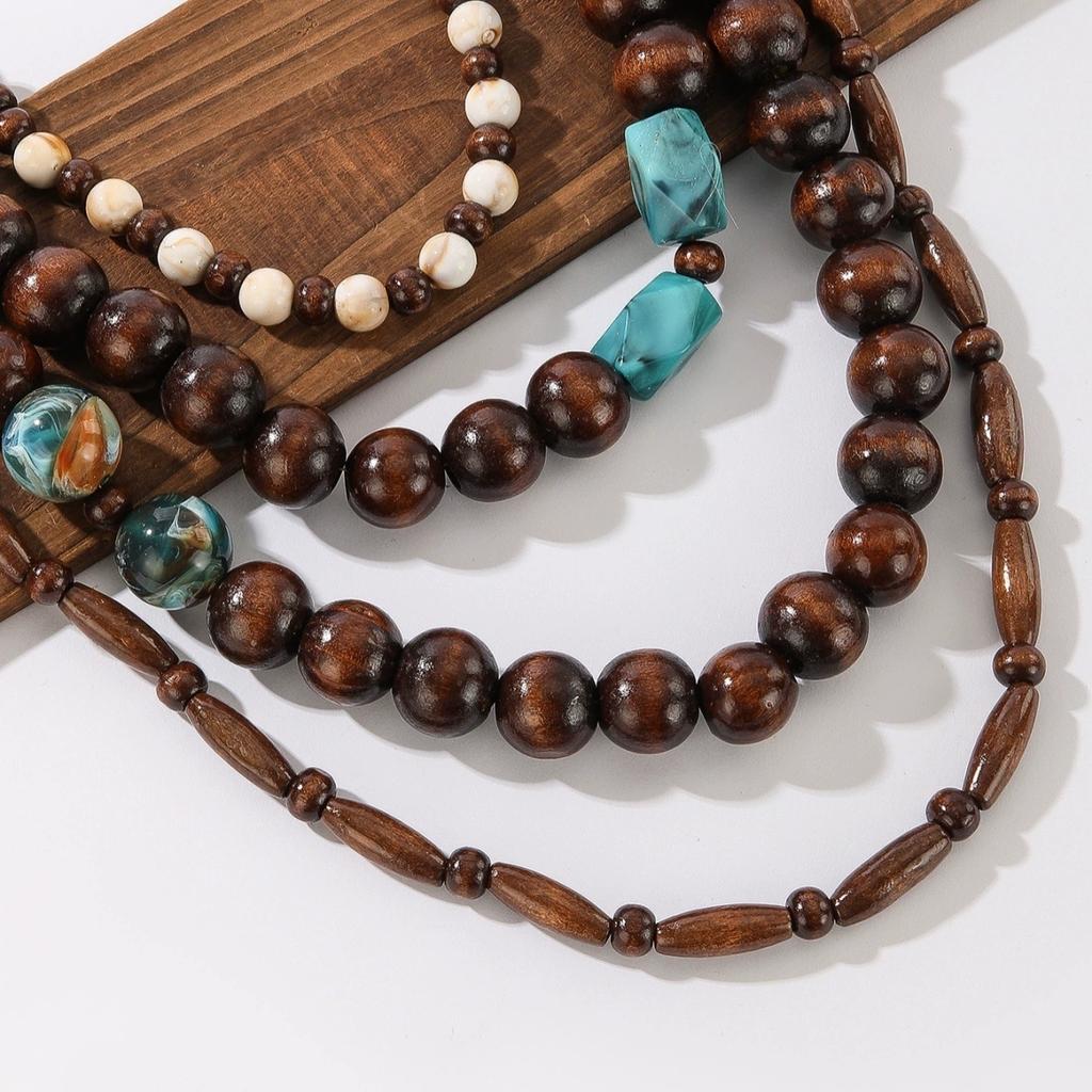 New Design Fashion Melard Style Multi-layer Handmade Wooden Bead Long Necklace Sweater Chain Women's Clothing Accessories