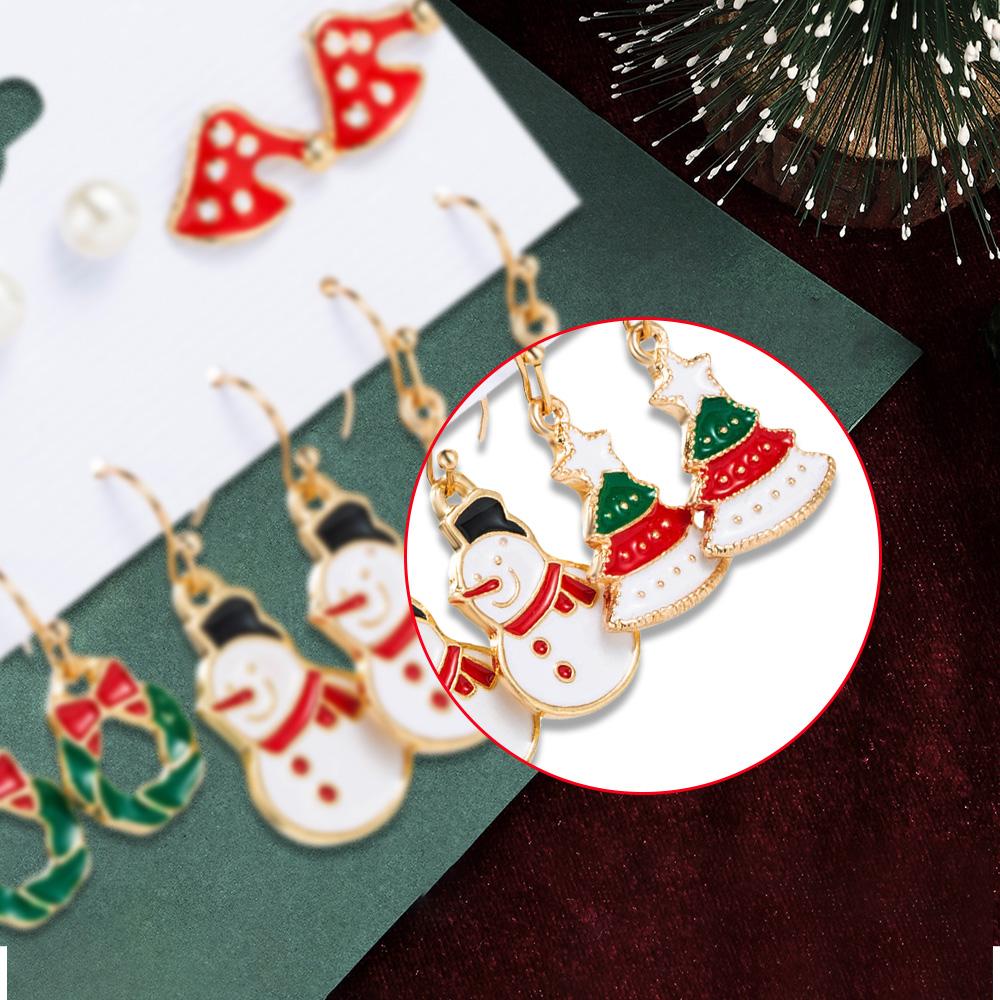 6 Piece Set Ladies Christmas Series Style Earrings Christmas Tree Snowman Pattern Fashionable Temperament Earrings Accessories