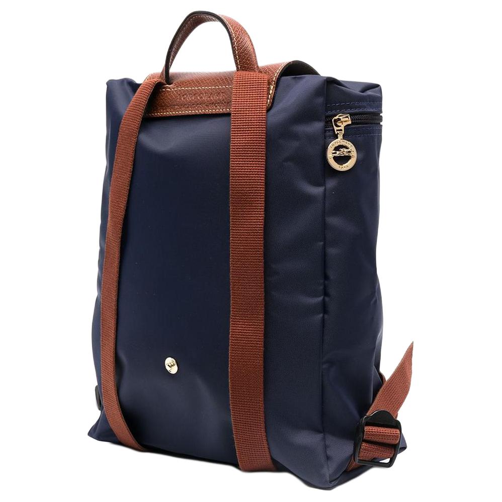 Longchamp Le Pliage 26 Druckknopf Reißverschluss Leinwand mit Lederbesatz Rucksack Damenrucksack Marineblau 1699089P68