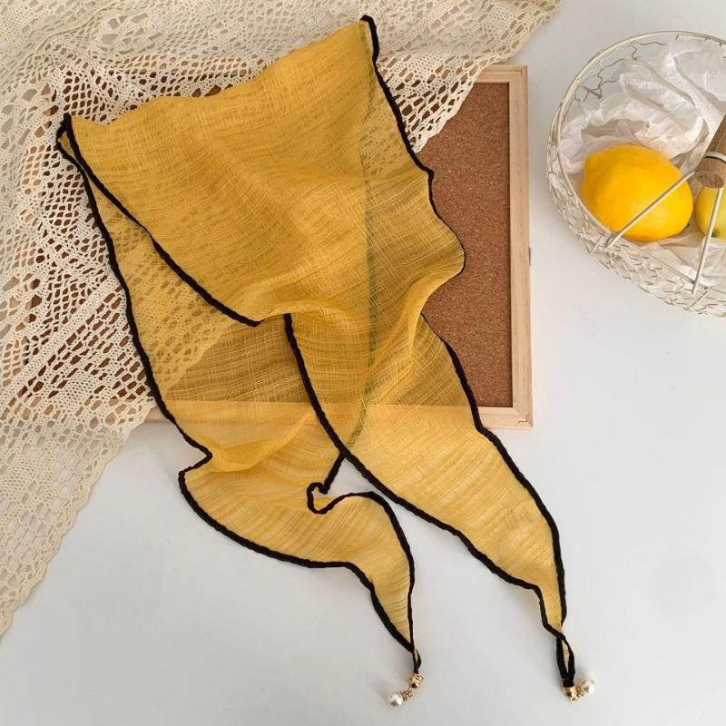 Silk Scarf New Versatile Breathable Fashion Yarn Scarf Scarf Thin Scarf Pearl Pendant Small Shawl Rhombus Silk Scarf Waist