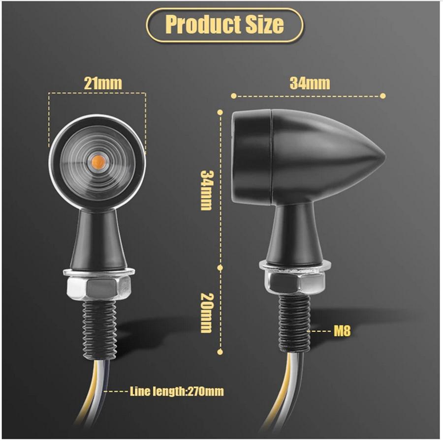 2 Pair Mini Bullet Aluminum Motorcycle Led Turn Signals 12V Brake light DRL Lamp Amber White Red Flashing Light