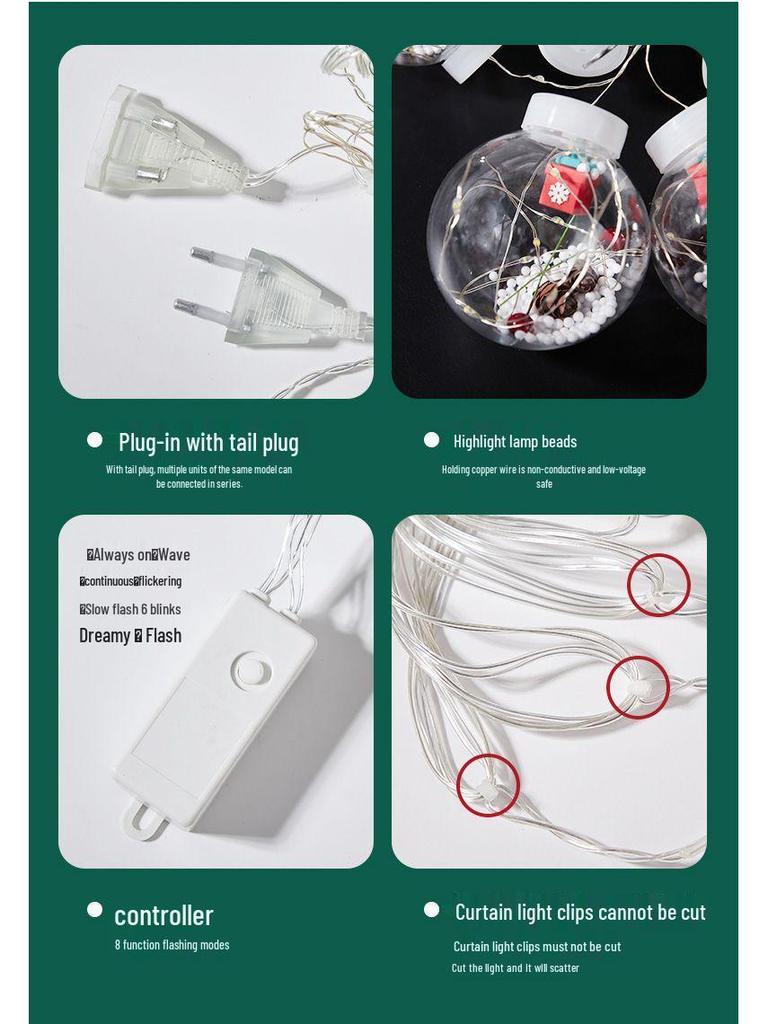 Festive Window Curtain Lights & Ornaments - Luminous Wishing Balls for Christmas Scenes
